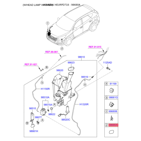 Прокладка, насос омивача / бачок омивача ліва 98681-D7500 Mobis - 98681D7500 - схема з каталогу 98680A, HEURPD718 98681D7500