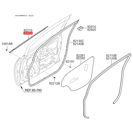 Облицовка / защитная накладка, дверь правая 82220-1W001 Mobis - 822201W001 - схема с каталога 82220, KKMAPIH15 822201W001