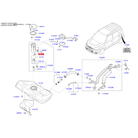 Клапан вентиляции топливного бака 31190-1G000 Mobis - 311901G000 - схема с каталога 31190B, KEURPAM12 311901G000