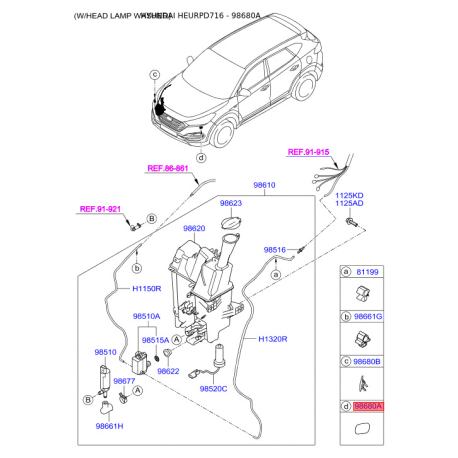 Прокладка, насос омытеля / бачок омывателя левая 98680-D7000 Mobis - 98680D7000 - схема с каталога 98680A, HEURPD716 98680D7000