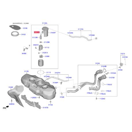 Клапан вентиляції паливного бака 31190-1R000 Mobis - 311901R000 - схема з каталогу 31190B, IEURPSX21 311901R000