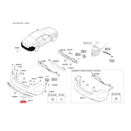 Фонарь задний правый 92406-4U500 Mobis - 924064U500 - схема с каталога 92406F, KEURPTFE14 924064U500