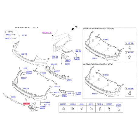 Заглушка бампера 86667-2W000 Mobis - 866672W000 - схема з каталогу 86617E, KEURPDM12 866672W000