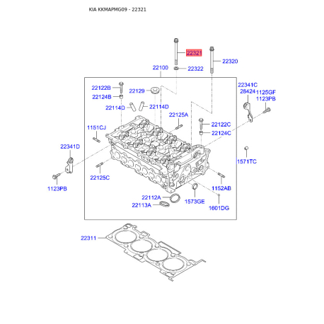 Болт головки цилиндра 22321-37120 Mobis - 2232137120 - схема с каталога 22321, KKMAPMG09 2232137120