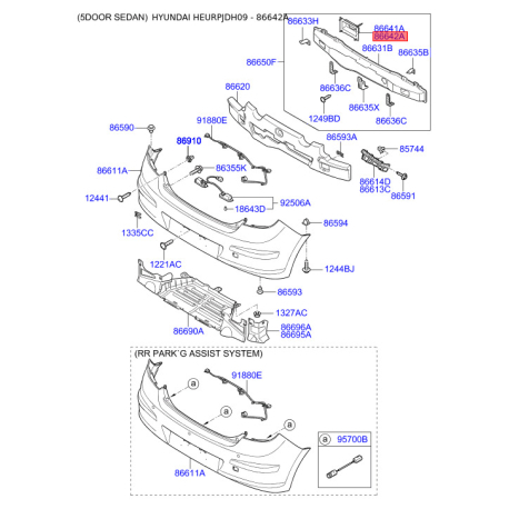 Кронштейн, буфер правий 86642-2L000 Mobis - 866422L000 - схема з каталогу 86642A, HEURPJDH09 866422L000