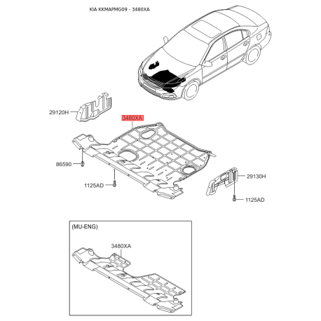 Захист двигуна / піддон двигуна 29120-2G200 Mobis - 291202G200 - схема з каталогу 3480XA, KKMAPMG09 291202G200