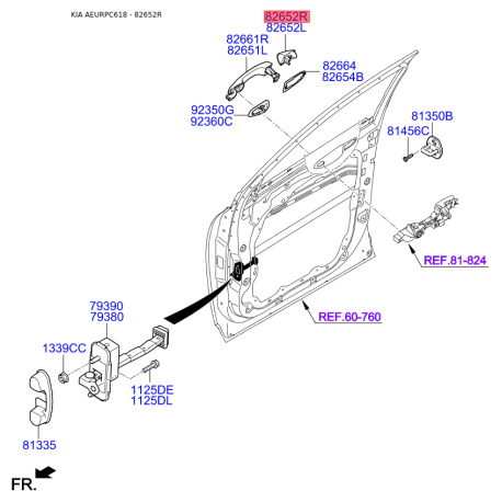 Система керування ручки дверей права 82662-C5030 Mobis - 82662C5030 - схема з каталогу 82652R, AEURPC618 82662C5030