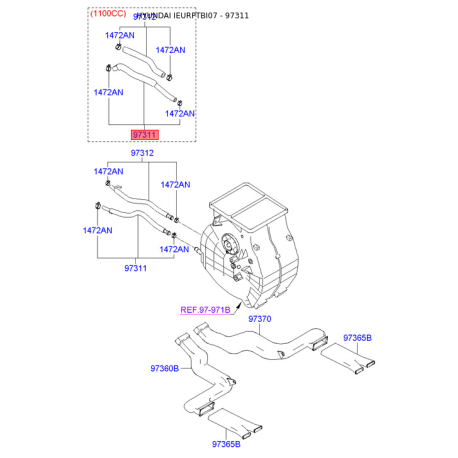 Шланг, теплообменник - отопление 97310-1C500 Mobis - 973101C500 - схема с каталога 97311, IEURPTBI07 973101C500