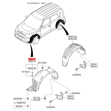 Обшивка (подкрылок), колесная ниша левая 86811-B2000 Mobis - 86811B2000 - схема с каталога 86811, KRUSPB213 86811B2000