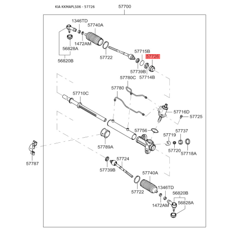 Втулка рейки рулевого механизма 57726-2D000 Mobis - 577262D000 - схема с каталога 57726, KKMAPLS06 577262D000