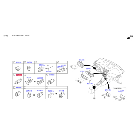 Выключатель 93710-1R0004X Mobis - 937101R0004X - схема с каталога 93710C, KEURPSB15 937101R0004X