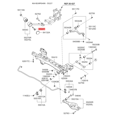 Болт задней ступицы и рычага 55227-3K000 Mobis - 552273K000 - схема с каталога 55227, KEURPGH06 552273K000
