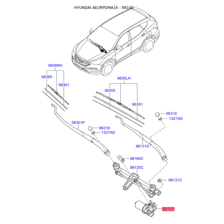 Двигун склоочисника 98110-2W000 Mobis - 981102W000 - схема з каталогу 98100, AEURPDMA16 981102W000