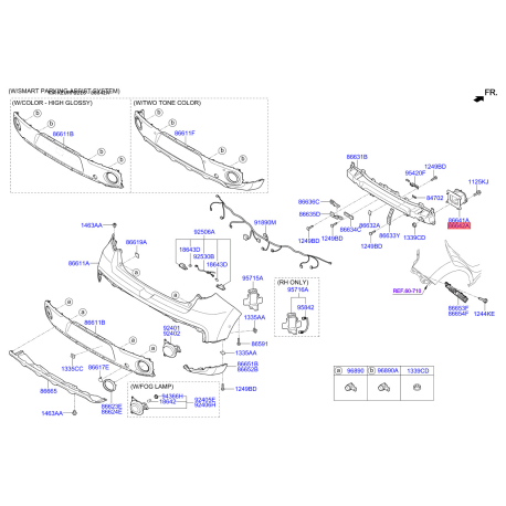 Кронштейн, буфер правый 86642-B2000 Mobis - 86642B2000 - схема с каталога 86642A, KEURPB216 86642B2000
