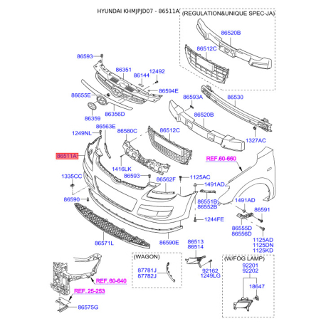 Бампер 86511-2L000 Mobis - 865112L000 - схема с каталога 86511A, KHMJPJD07 865112L000