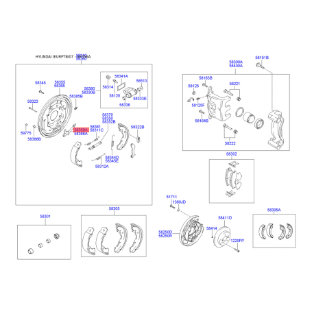 Система тяг та важелів, гальмівна система ліва 58356-1C000 Mobis - 583561C000 - схема з каталогу 58356A, IEURPTBI07 583561C000