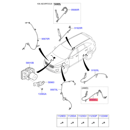 Датчик частоти обертання колеса (ABS) задній лівий 95680-C5000 Mobis - 95680C5000 - схема з каталогу 95680L, AEURPC618 95680C5000