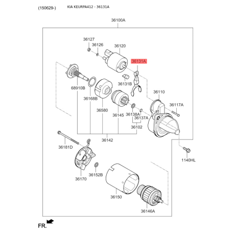 Рычаг включения, стартер 36131-2B100 Mobis - 361312B100 - схема с каталога 36131A, KEURPA412 361312B100