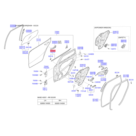 Ущільнювач (прокладка), бічне скло правий 83220-2L000 Mobis - 832202L000 - схема з каталогу 83220, HEURPJDH09 832202L000