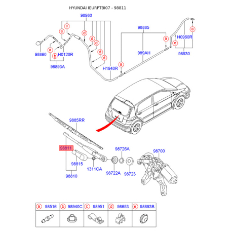 Важіль склоочисника 98811-17000 Mobis - 9881117000 - схема з каталогу 98811, IEURPTBI07 9881117000