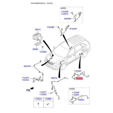 Датчик частоти обертання колеса (ABS) лівий 91920-2W000 Mobis - 919202W000 - схема з каталогу 91920L, AKMAPXMA12 919202W000