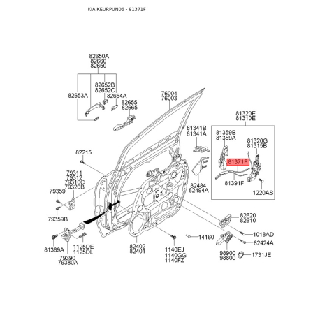 Трос, замок дверей лівий 81371-1D000 Mobis - 813711D000 - схема з каталогу 81371F, KEURPUN06 813711D000