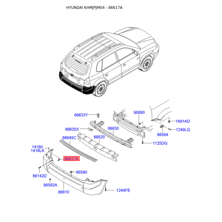 Кронштейн, буфер 86617-2E000 Mobis - 866172E000 - схема с каталога 86617A, KHMJPJM04 866172E000