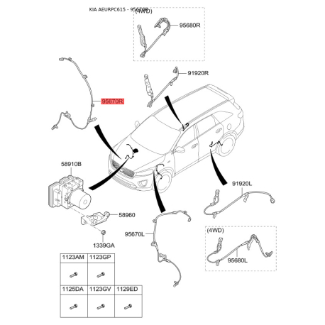 Датчик частоти обертання колеса (ABS) передній правий 95671-C5000 Mobis - 95671C5000 - схема з каталогу 95670R, AEURPC615 95671C5000