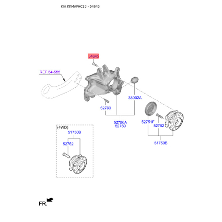Болт кулака и сайлентблока 51735-B1500 Mobis - 51735B1500 - схема с каталога 54645, KKMAPHC23 51735B1500