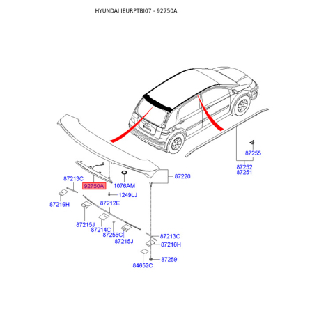 Додатковий ліхтар сигнал гальмування 92700-1C100 Mobis - 927001C100 - схема з каталогу 92750A, IEURPTBI07 927001C100