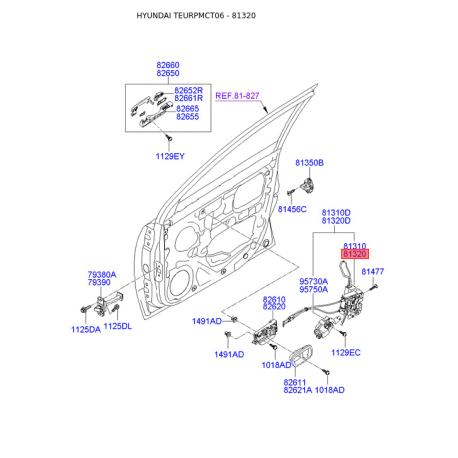 Замок дверей правий 81320-1E000 Mobis - 813201E000 - схема з каталогу 81320, TEURPMCT06 813201E000