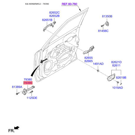 Петля боковой двери правая 79390-2K000 Mobis - 793902K000 - схема с каталога 79390, KKMAPAM12 793902K000
