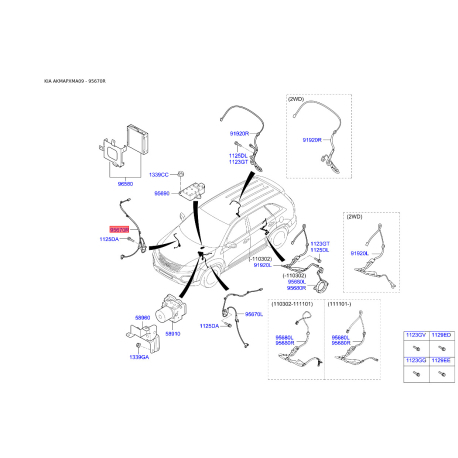 Датчик частоты вращения колеса (ABS) передний правый 95671-2P000 Mobis - 956712P000 - схема с каталога 95670R, AKMAPXMA09 956712P000