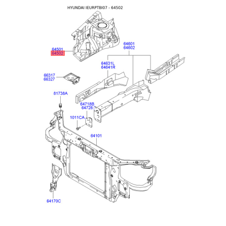 Брызговик передний без лонжерона правый 64502-1C700 Mobis - 645021C700 - схема с каталога 64502, IEURPTBI07 645021C700