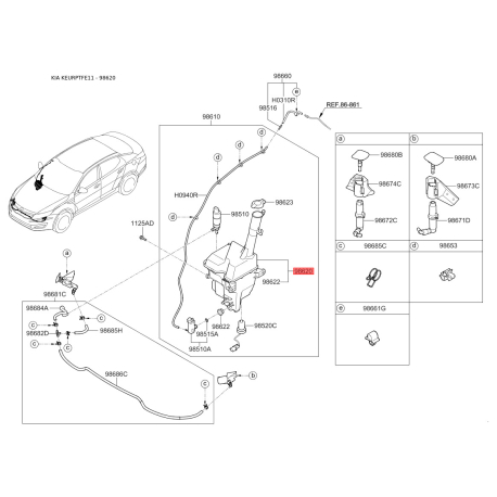 Бачок омывателя 98620-2T500 Mobis - 986202T500 - схема с каталога 98620, KEURPTFE11 986202T500