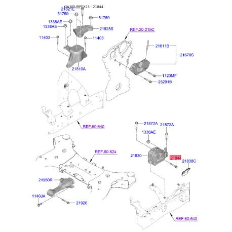 Болт кронштейна мотора 21891-3R000 Mobis - 218913R000 - схема с каталога 21844, KEURPEX23 218913R000