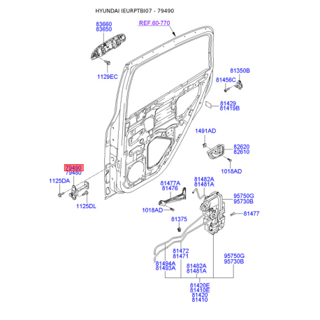 Фиксатор двери правый 79490-1C000 Mobis - 794901C000 - схема с каталога 79490, IEURPTBI07 794901C000