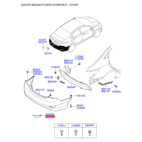 Фонарь задний правый 92406-1R000 Mobis - 924061R000 - схема с каталога 92406F, KHMAPSB15 924061R000