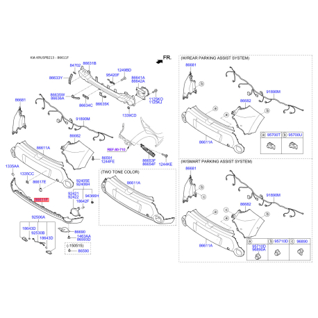Бампер нижний 86612-B2100 Mobis - 86612B2100 - схема с каталога 86611F, KRUSPB213 86612B2100