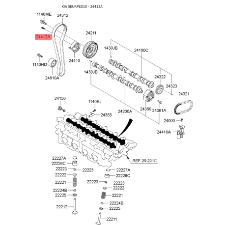 Гвинт (болт), натяжний ролик 24412-23050 Mobis - 2441223050 - схема з каталогу 24412A, SEURPED10 2441223050