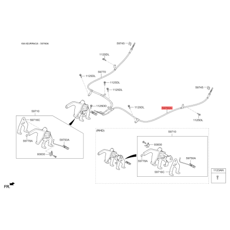Трос стояночной тормозной системы левый 59760-A4000 Mobis - 59760A4000 - схема с каталога 59760A, KEURPA416 59760A4000