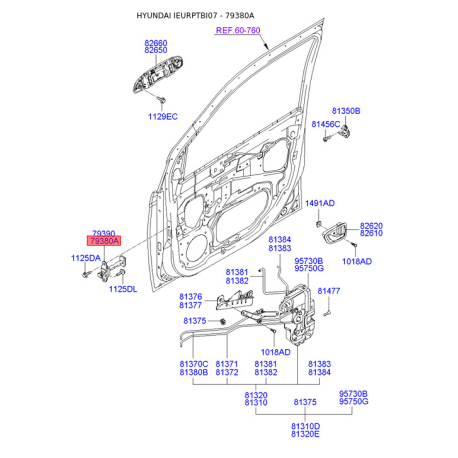 Фіксатор дверей лівий 79380-1C000 Mobis - 793801C000 - схема з каталогу 79380A, IEURPTBI07 793801C000