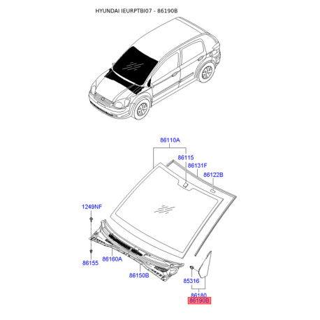 Накладка угловая наружного зеркала (на кузов) правая 86190-1C000 Mobis - 861901C000 - схема с каталога 86190B, IEURPTBI07 861901C000