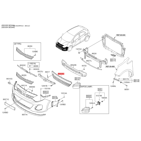Решетка радиатора 86561-1W700 Mobis - 865611W700 - схема с каталога 86512C, KEURPIH15 865611W700