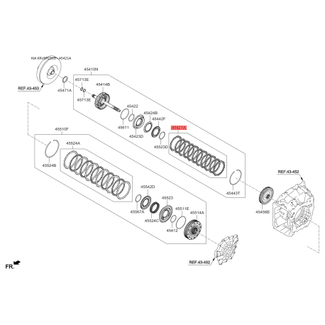 Ламелі, автоматична коробка передач 45425-3B400 Mobis - 454253B400 - схема з каталогу 45421A, KRUSPC515 454253B400