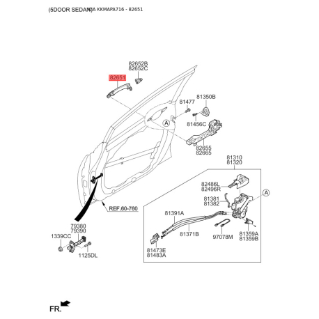Рама ручки дверей 82651-A7011 Mobis - 82651A7011 - схема з каталогу 82651, KKMAPA716 82651A7011