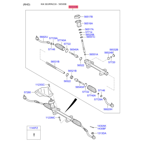 Рулевой механизм 56500-A6500 Mobis - 56500A6500 - схема с каталога 56500B, SEURPA216 56500A6500