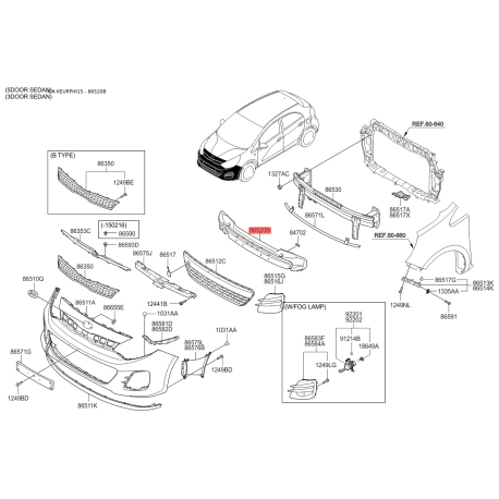 Абсорбер (піна, амортизатор) бампера 86520-1W500 Mobis - 865201W500 - схема з каталогу 86520B, KEURPIH15 865201W500