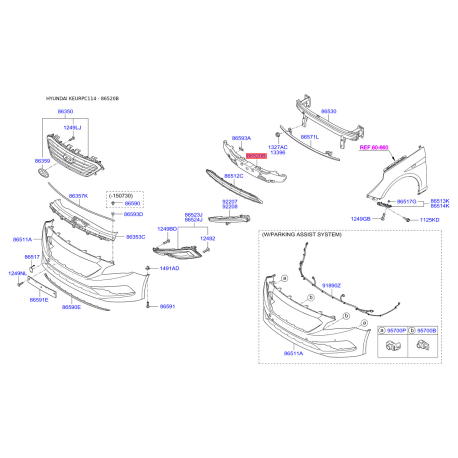 Абсорбер (пена, амортизатор) бампера 86520-C1000 Mobis - 86520C1000 - схема с каталога 86520B, KEURPC114 86520C1000
