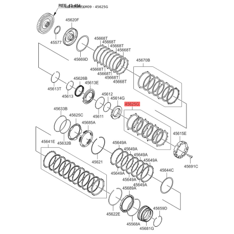 Комплект ламелей, автоматична коробка передач 45625-3B401 Mobis - 456253B401 - схема з каталогу 45625G, KEURPXM09 456253B401